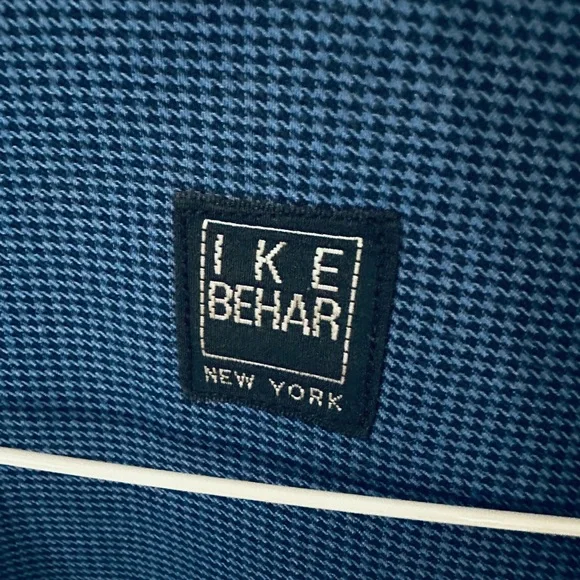 Ike Behar Men's Blue Houndstooth Dress Shirt Ike Behar Men's Blue Houndstooth Dress Shirt